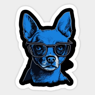 Cool Blue Chihuahua Wearing Hipster Glasses Illustration Sticker